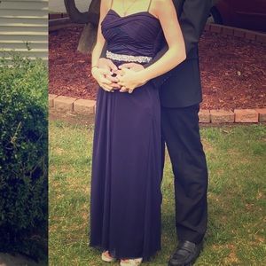 Prom dress , navy blue with a rhinestone belt